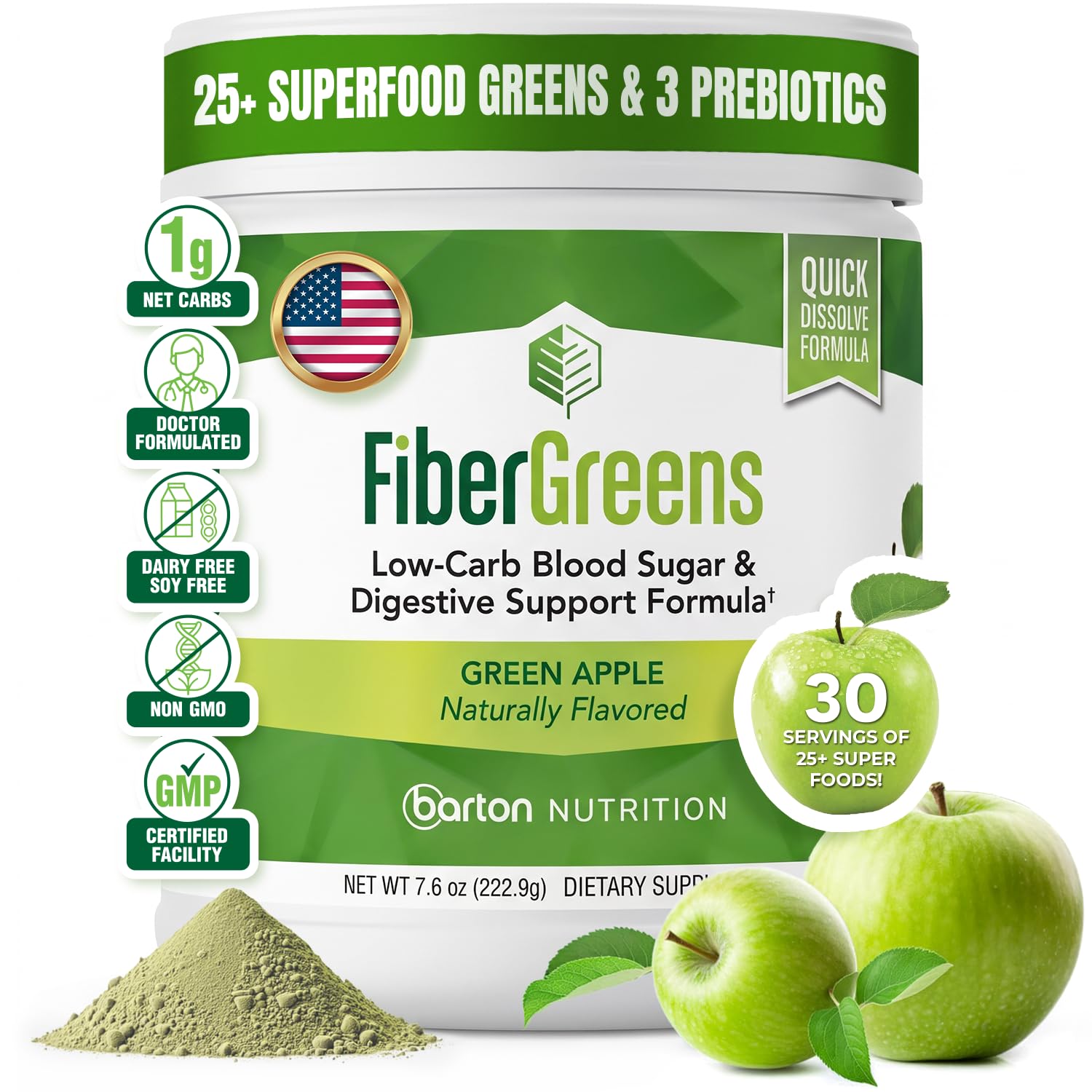 Amazon.com: Fiber Greens Powder, 25+ Superfoods, 4g Prebiotic